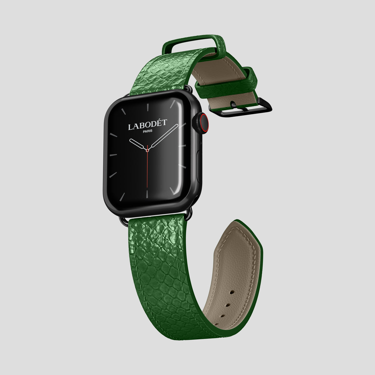 Green Apple Watch 46mm Classic Strap In Python with Black Metal -3 | Green-Black