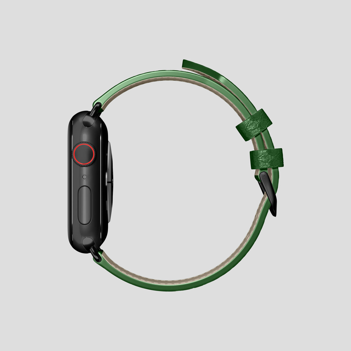 Green Apple Watch 46mm Classic Strap In Python with Black Metal -4 | Green-Black