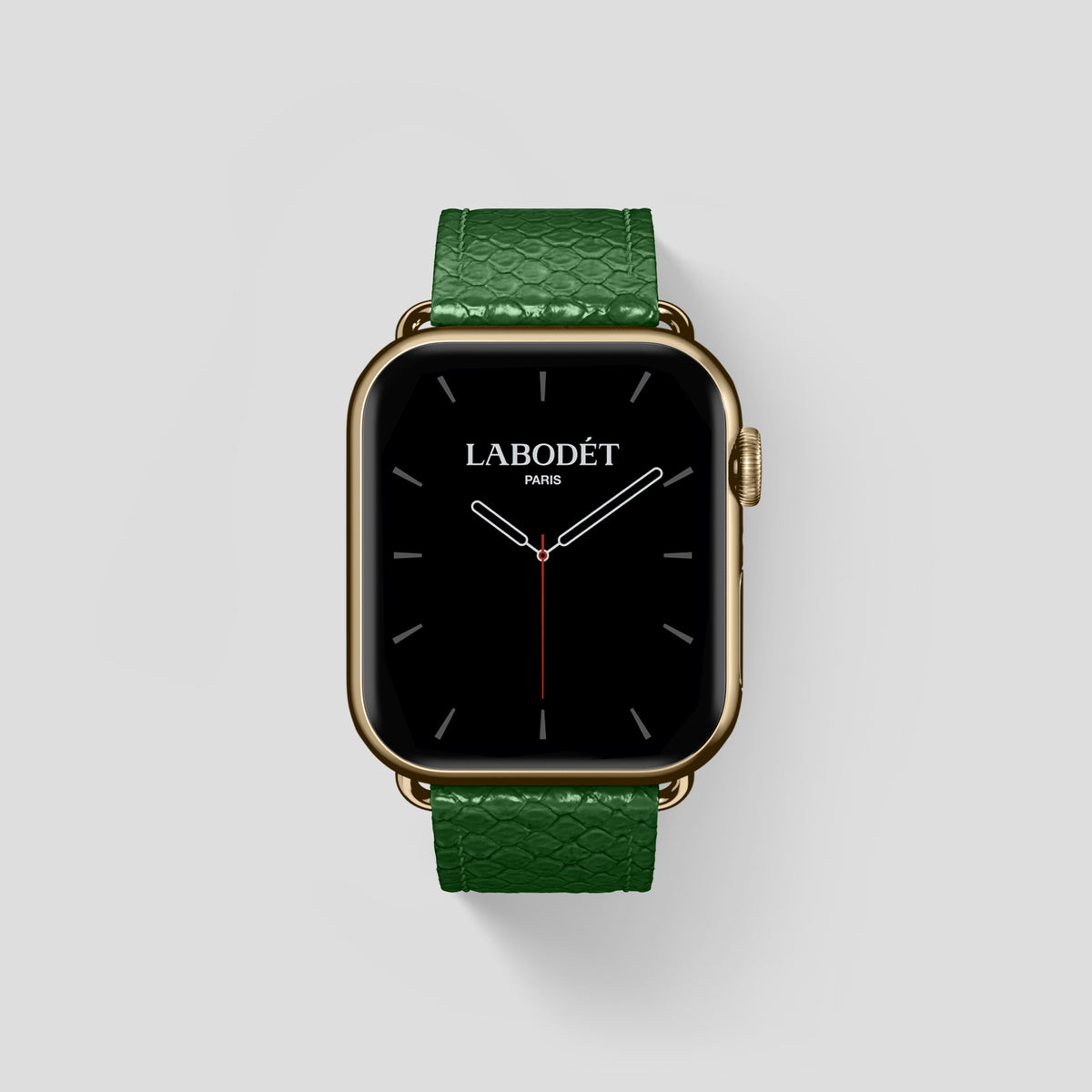 Green Apple Watch 46mm Classic Strap In Python with Gold Metal -1 | Green-Gold