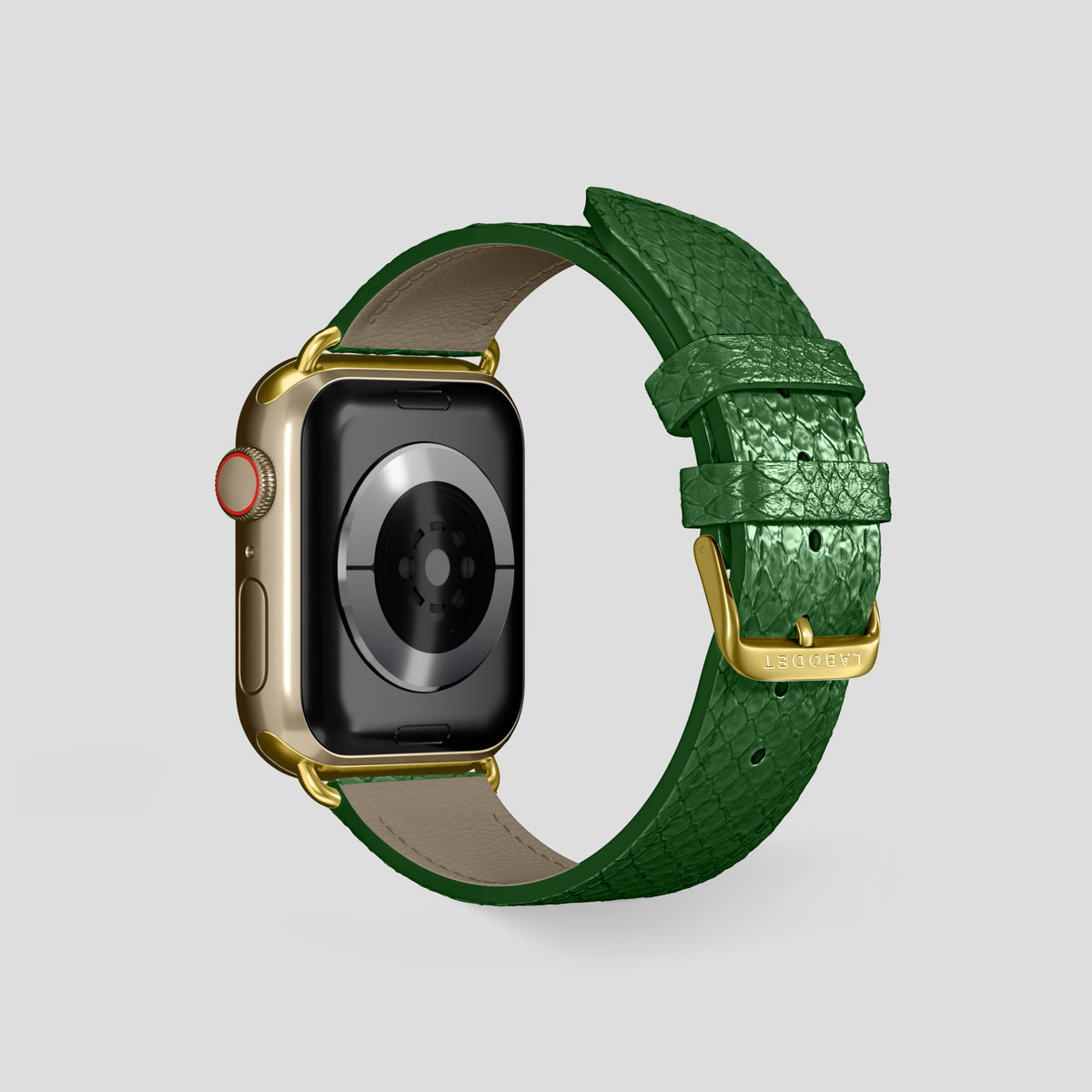 Green Apple Watch 46mm Classic Strap In Python with Gold Metal -2 | Green-Gold
