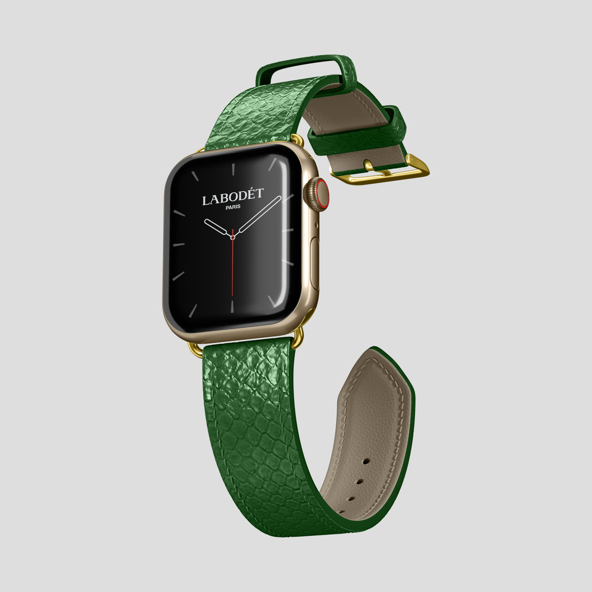 Green Apple Watch 46mm Classic Strap In Python with Gold Metal -3 | Green-Gold