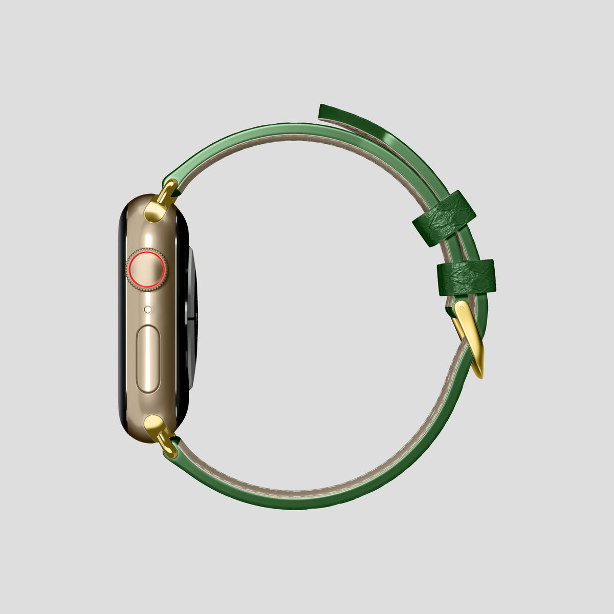 Green Apple Watch 46mm Classic Strap In Python with Gold Metal -4 | Green-Gold