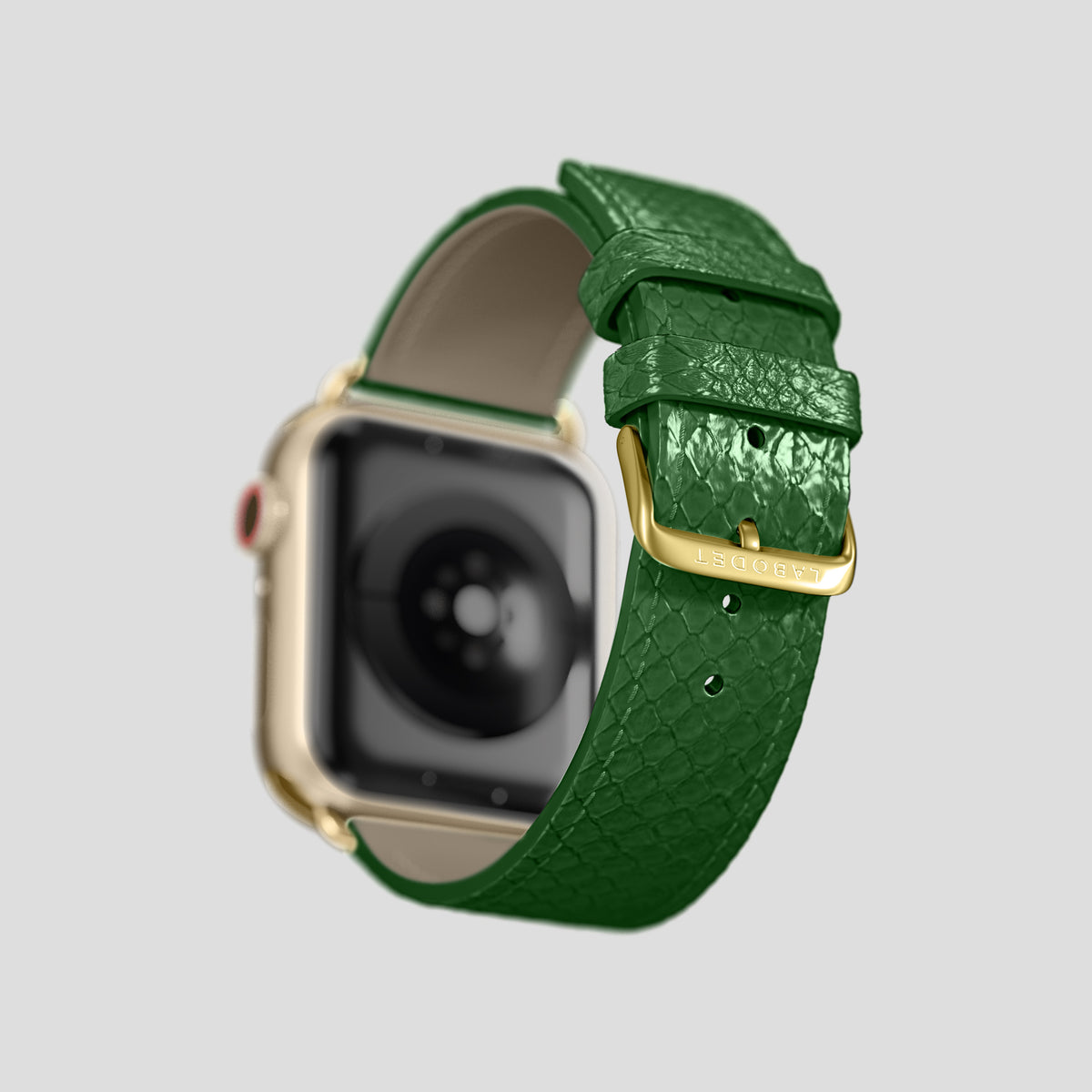 Green Apple Watch 46mm Classic Strap In Python with Gold Metal -5 | Green-Gold