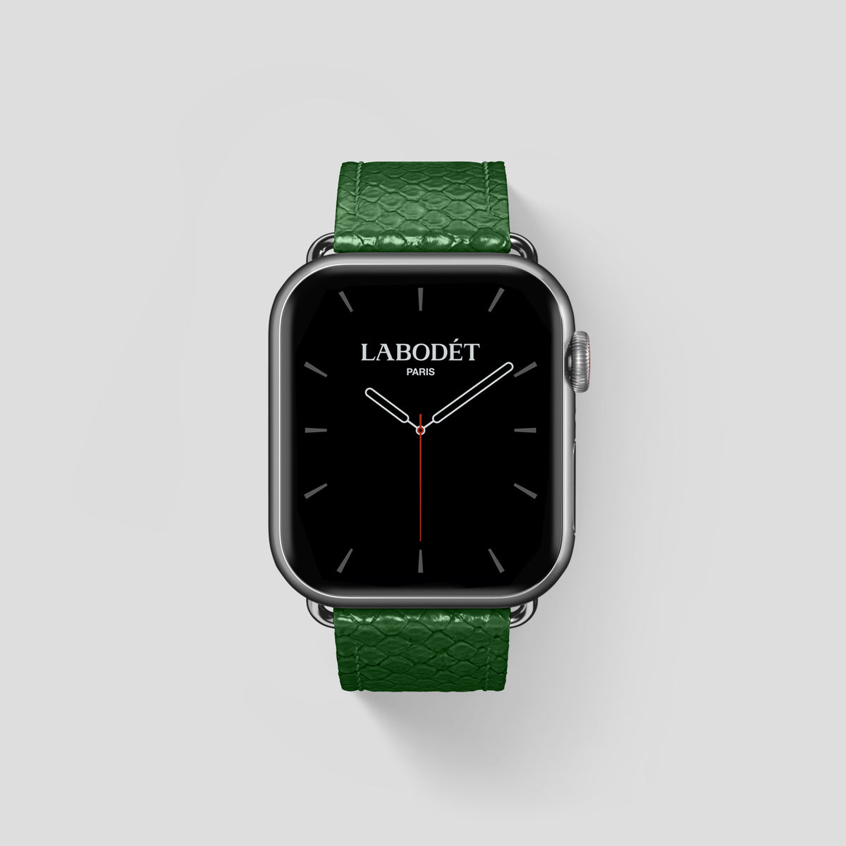 Green Apple Watch 46mm Classic Strap In Python with Steel Metal -1 | Green-Steel
