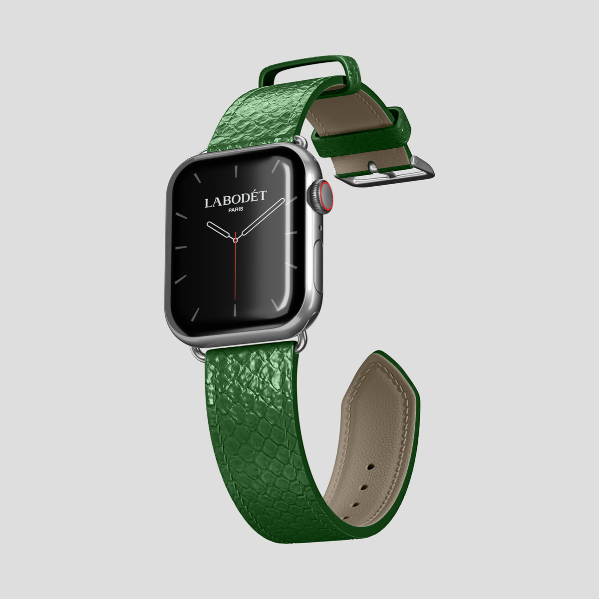 Green Apple Watch 46mm Classic Strap In Python with Steel Metal -3 | Green-Steel