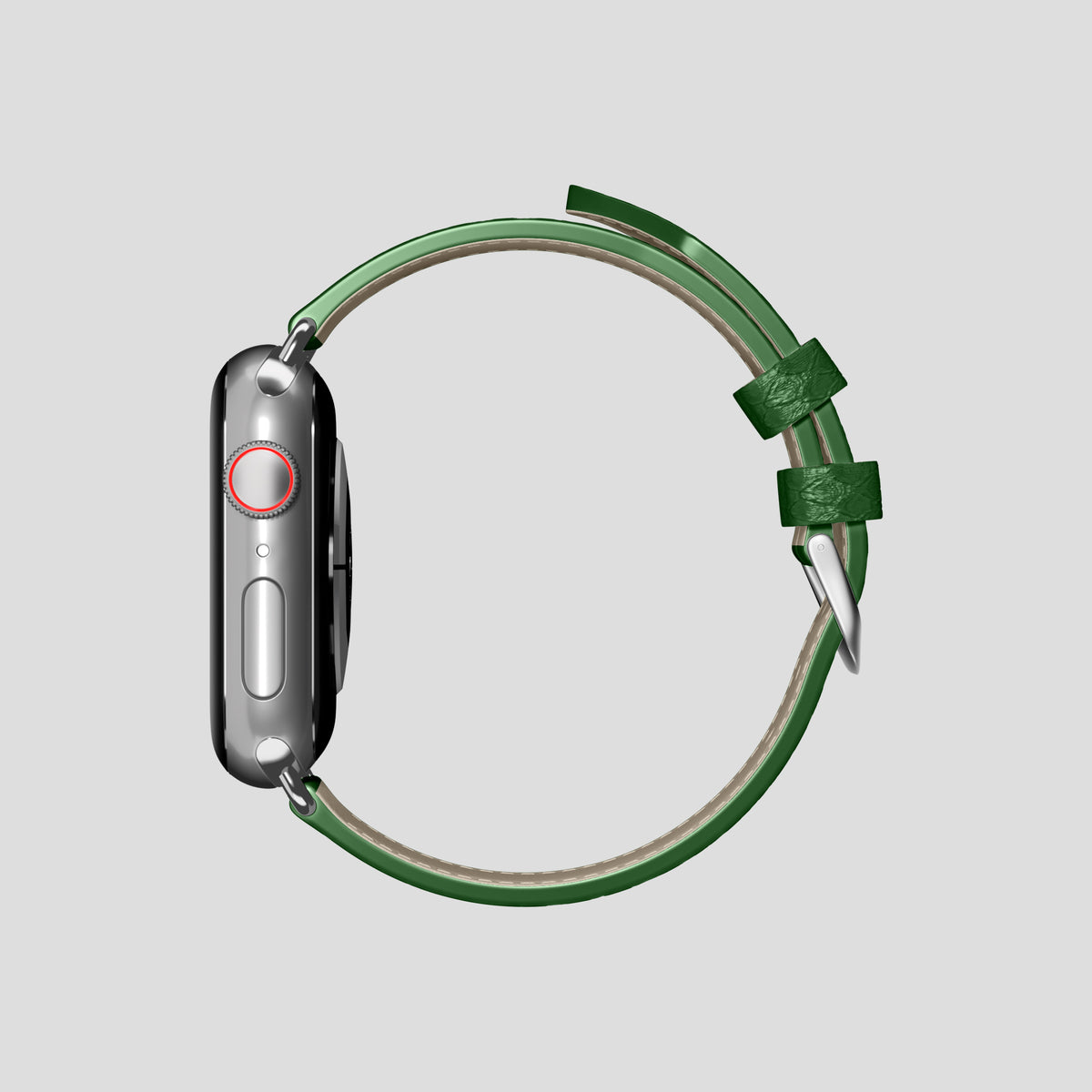 Green Apple Watch 46mm Classic Strap In Python with Steel Metal -4 | Green-Steel