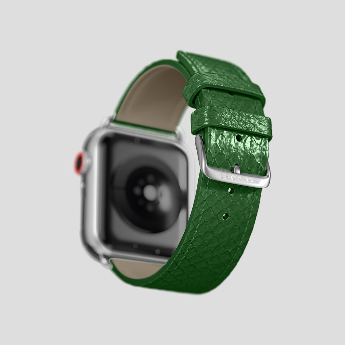 Green Apple Watch 46mm Classic Strap In Python with Steel Metal -5 | Green-Steel