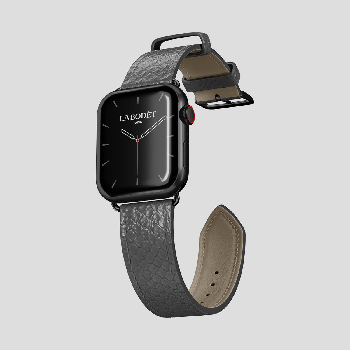 Grey Apple Watch 46mm Classic Strap In Python with Black Metal -3 | Grey-Black