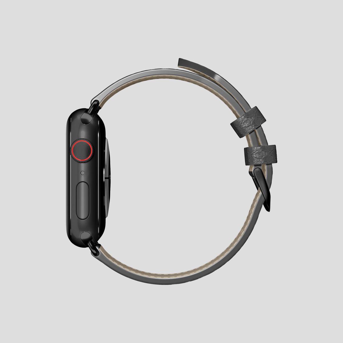 Grey Apple Watch 46mm Classic Strap In Python with Black Metal -4 | Grey-Black