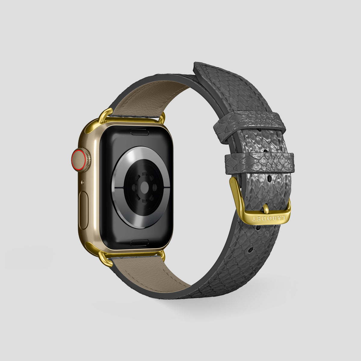 Grey Apple Watch 46mm Classic Strap In Python with Gold Metal -2 | Grey-Gold