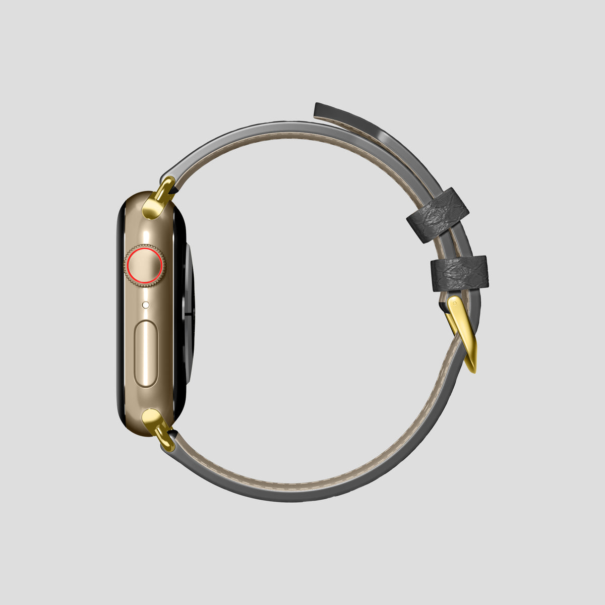 Grey Apple Watch 46mm Classic Strap In Python with Gold Metal -4 | Grey-Gold
