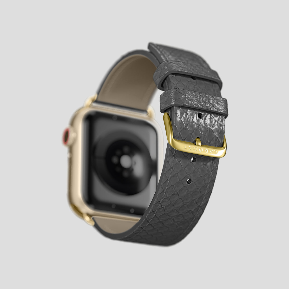 Grey Apple Watch 46mm Classic Strap In Python with Gold Metal -5 | Grey-Gold