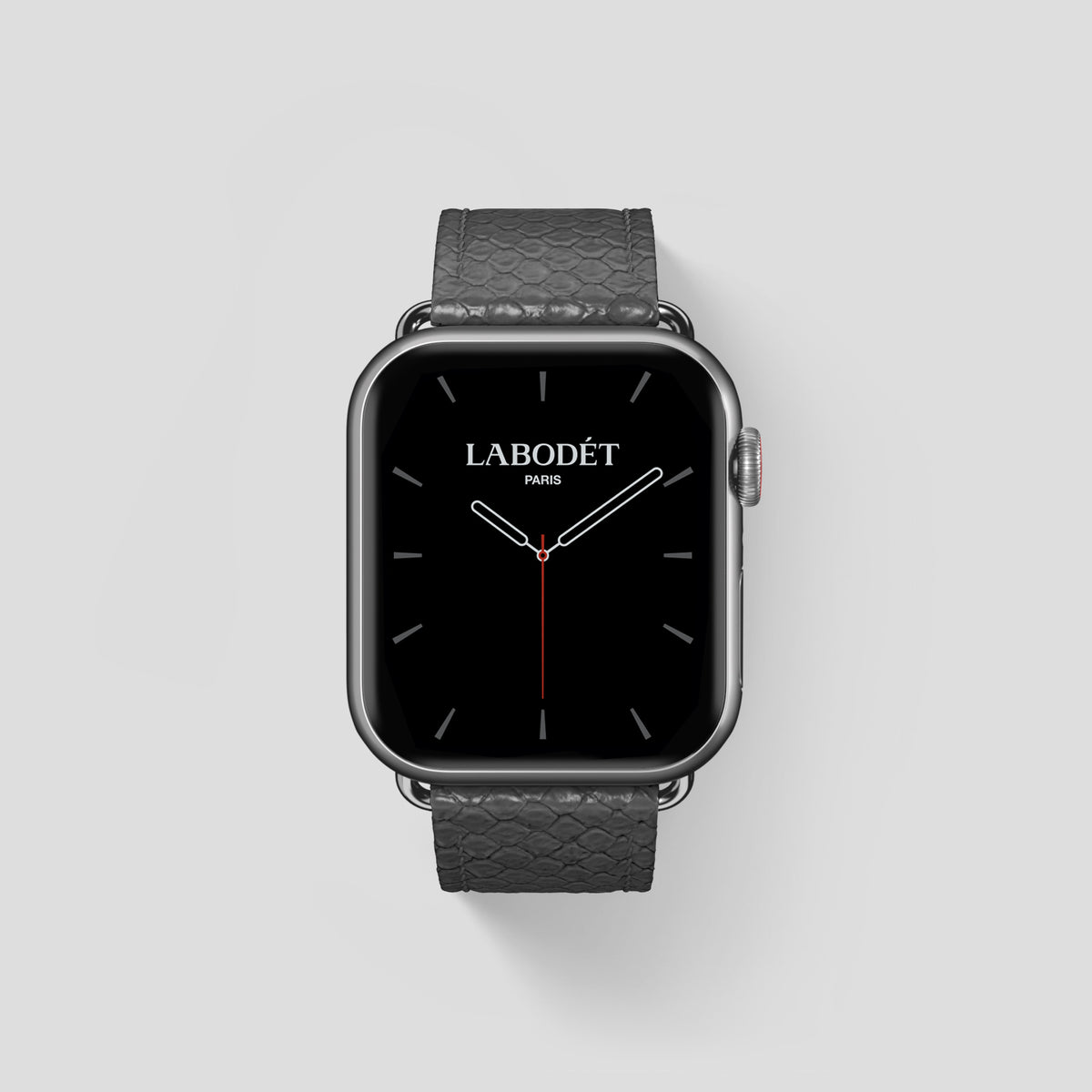 Grey Apple Watch 46mm Classic Strap In Python with Steel Metal -1 | Grey-Steel