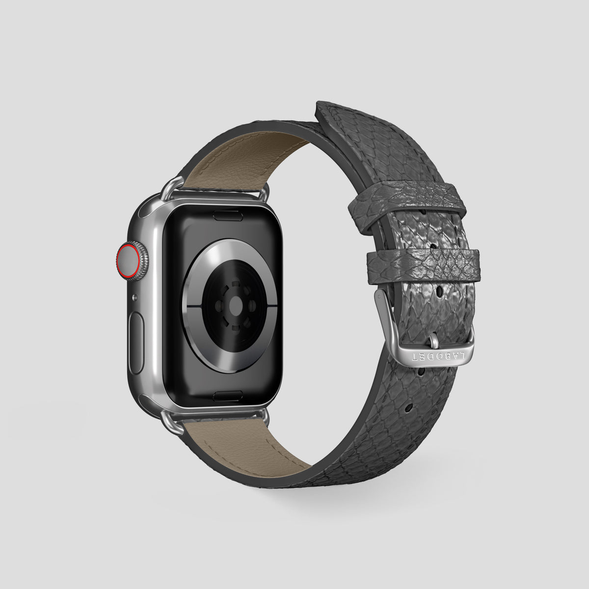Grey Apple Watch 46mm Classic Strap In Python with Steel Metal -2 | Grey-Steel