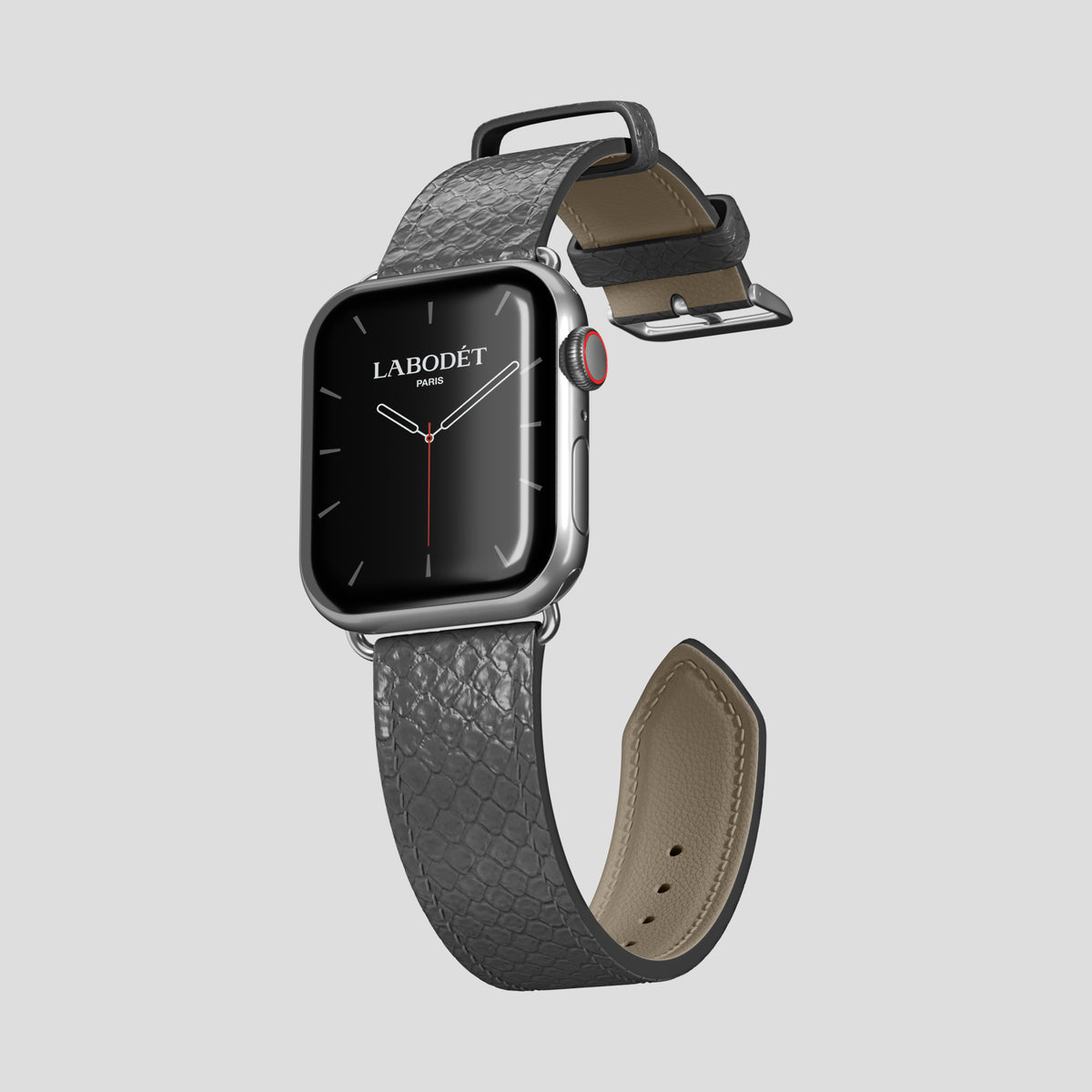 Grey Apple Watch 46mm Classic Strap In Python with Steel Metal -3 | Grey-Steel
