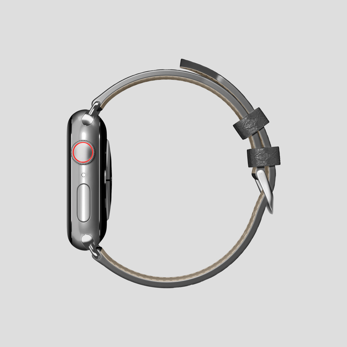 Grey Apple Watch 46mm Classic Strap In Python with Steel Metal -4 | Grey-Steel