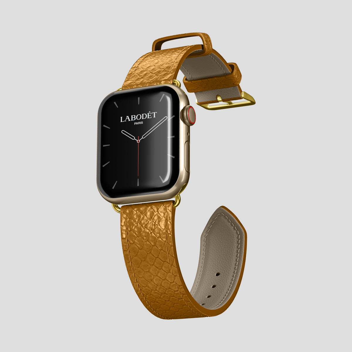 Honey Apple Watch 46mm Classic Strap In Python with Gold Metal -3 | Honey-Gold