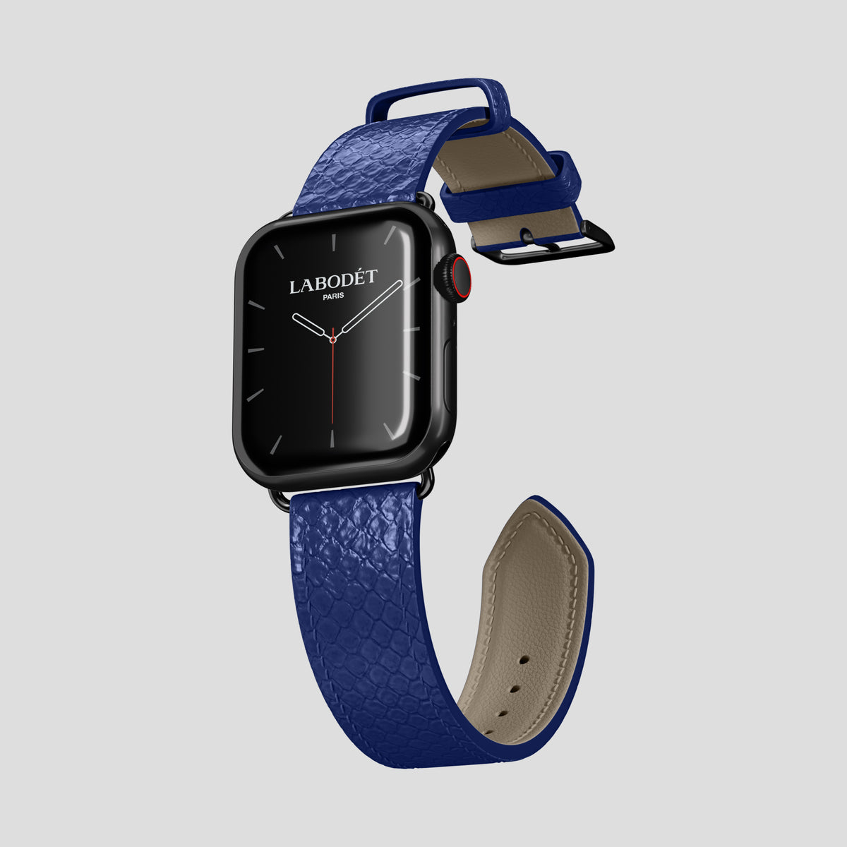 Royal Blue Apple Watch 46mm Classic Strap In Python with Black Metal -3 | Royal-Blue-Black