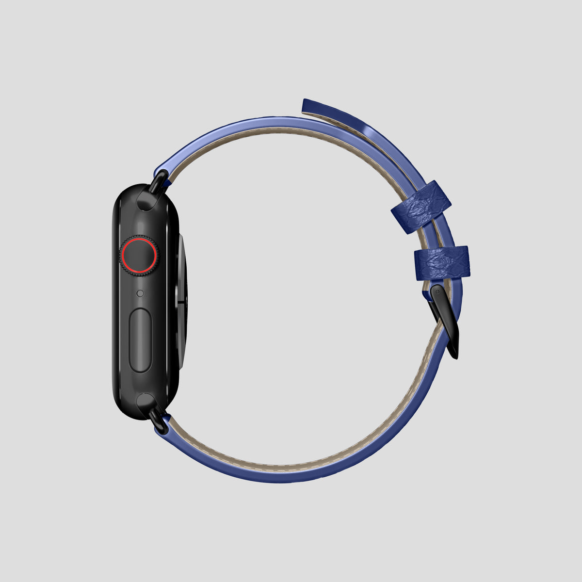 Royal Blue Apple Watch 46mm Classic Strap In Python with Black Metal -4 | Royal-Blue-Black