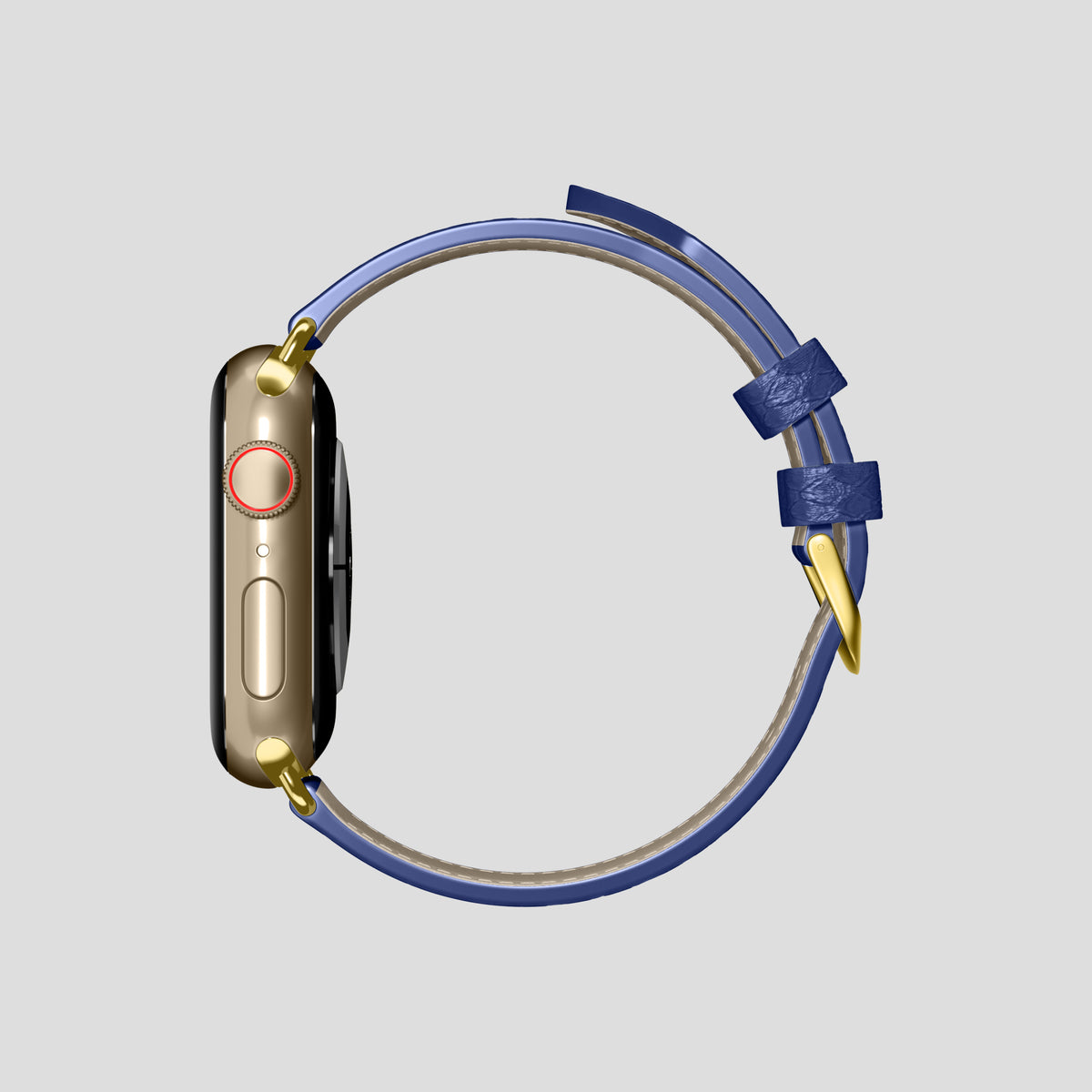 Royal Blue Apple Watch 46mm Classic Strap In Python with Gold Metal -4 | Royal-Blue-Gold