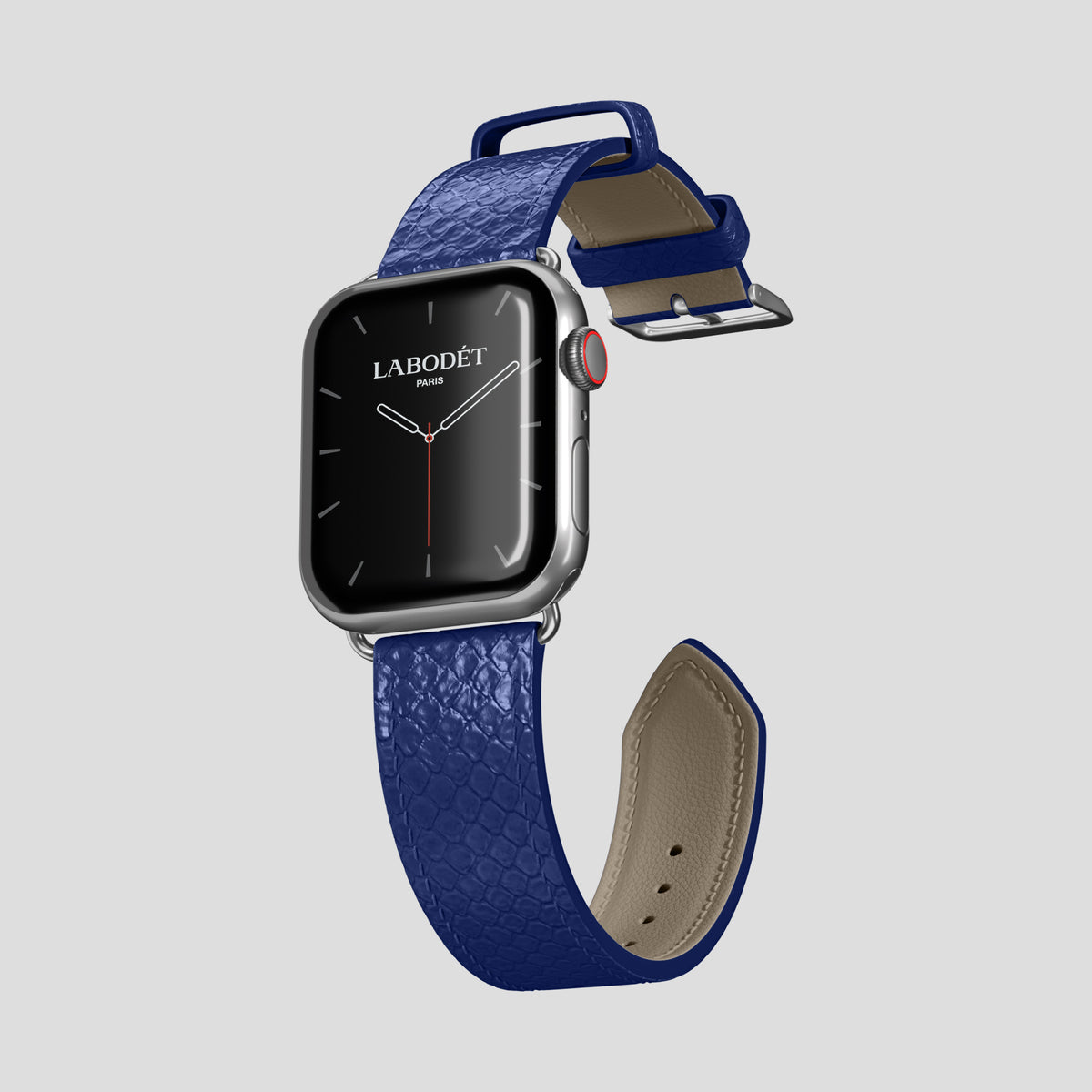 Royal Blue Apple Watch 46mm Classic Strap In Python with Steel Metal -3 | Royal-Blue-Steel
