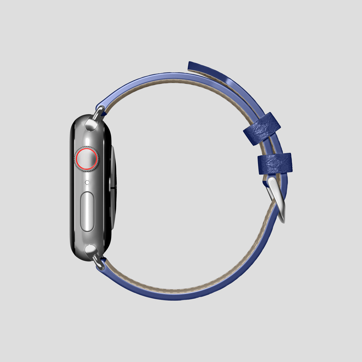 Royal Blue Apple Watch 46mm Classic Strap In Python with Steel Metal -4 | Royal-Blue-Steel