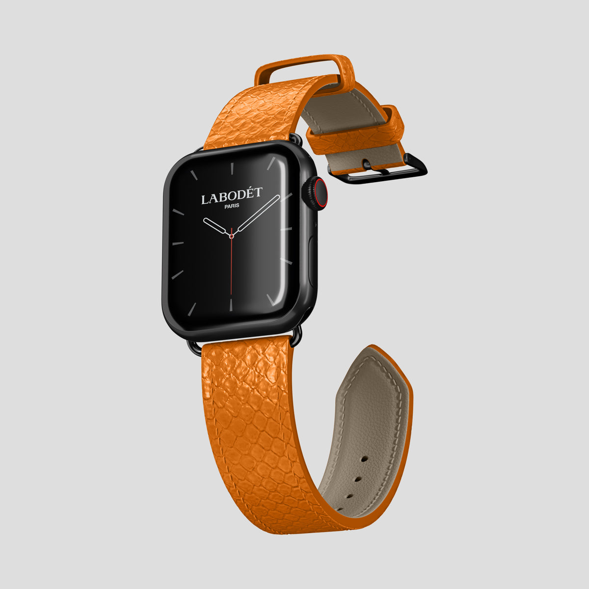 Orange Apple Watch 46mm Classic Strap In Python with Black Metal -3 | Orange-Black