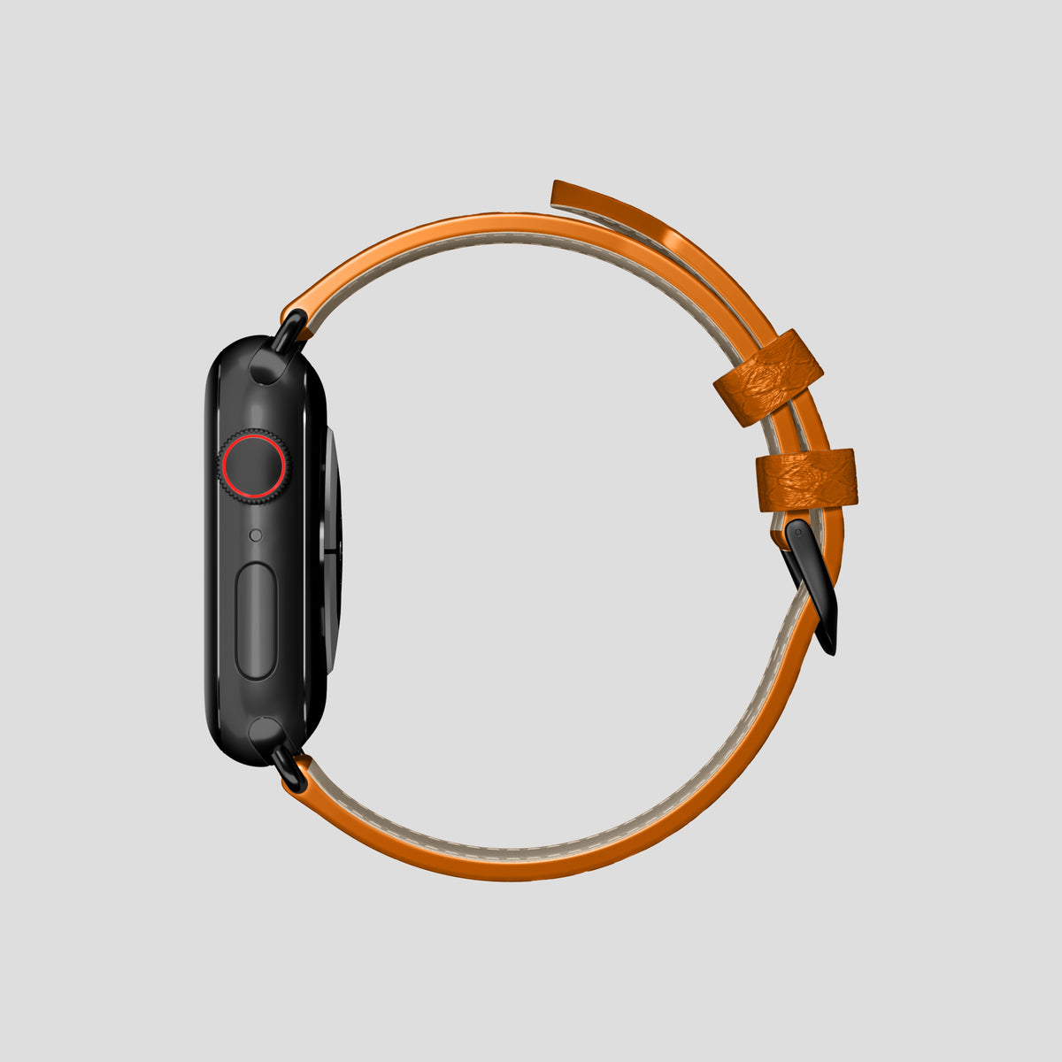 Orange Apple Watch 46mm Classic Strap In Python with Black Metal -4 | Orange-Black