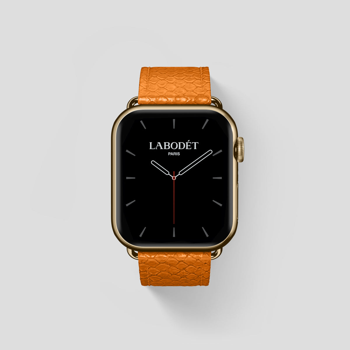 Orange Apple Watch 46mm Classic Strap In Python with Gold Metal -1 | Orange-Gold