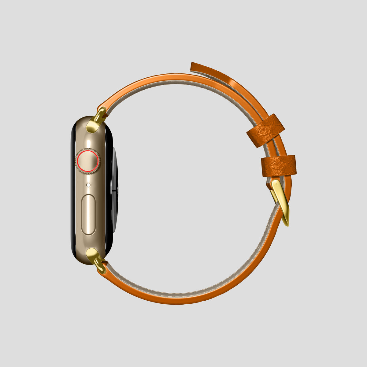 Orange Apple Watch 46mm Classic Strap In Python with Gold Metal -4 | Orange-Gold