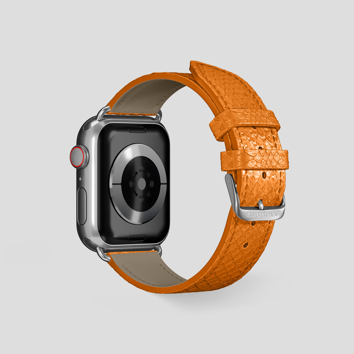 Orange Apple Watch 46mm Classic Strap In Python with Steel Metal -2 | Orange-Steel