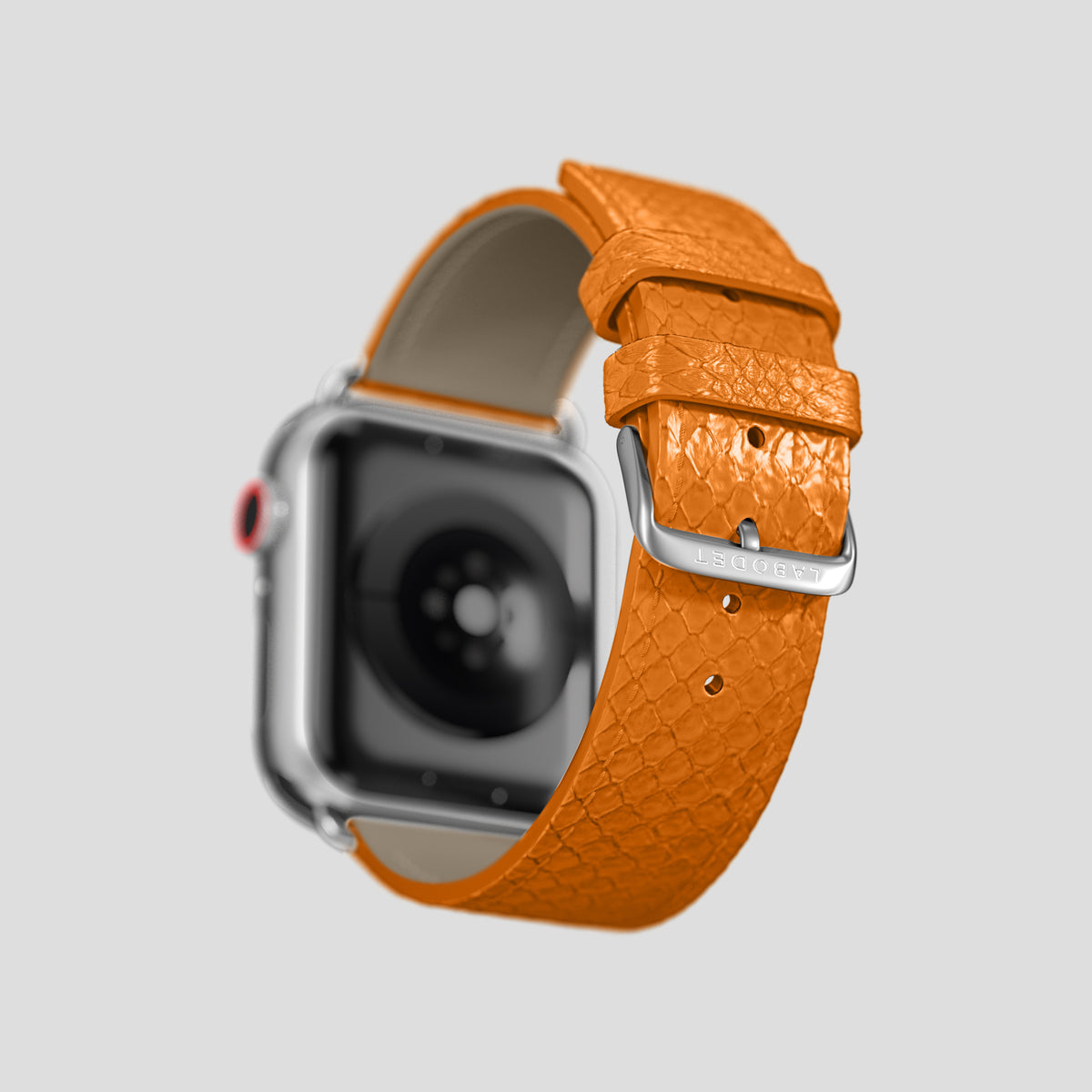 Orange Apple Watch 46mm Classic Strap In Python with Steel Metal -5 | Orange-Steel