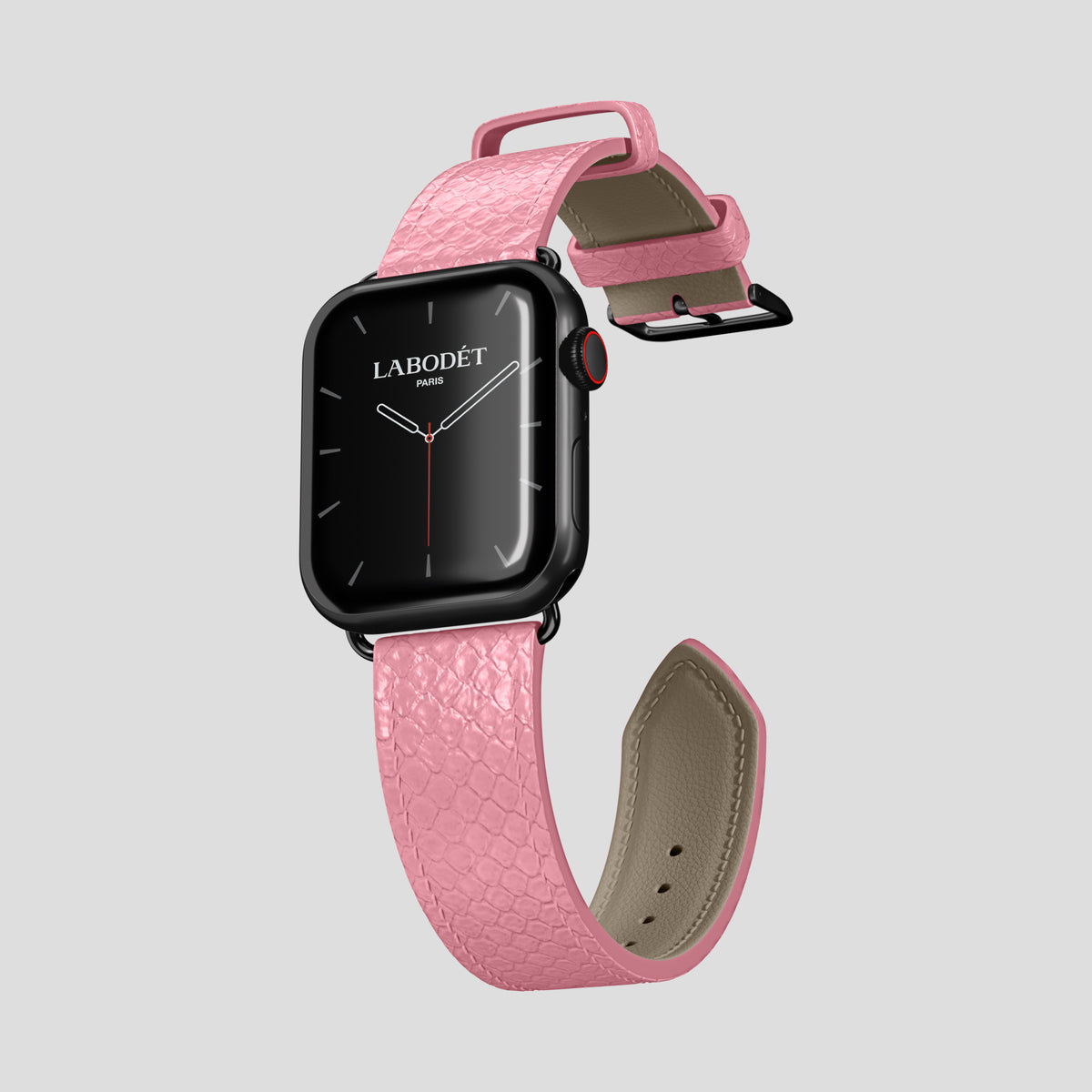 Pink Apple Watch 46mm Classic Strap In Python with Black Metal -3 | Pink-Black