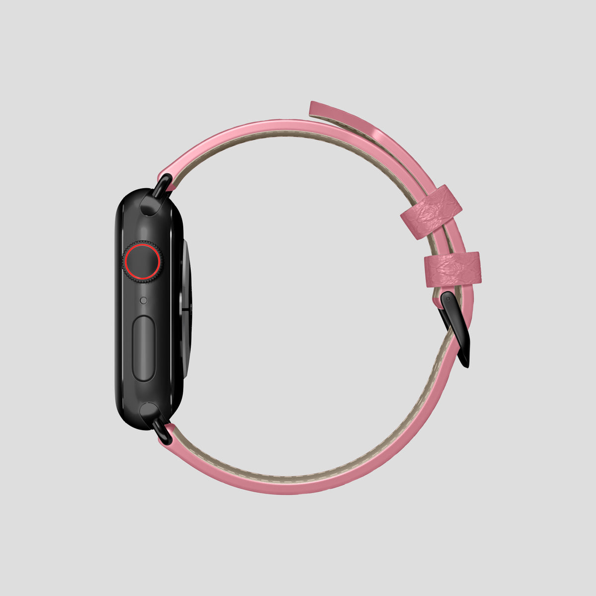 Pink Apple Watch 46mm Classic Strap In Python with Black Metal -4 | Pink-Black