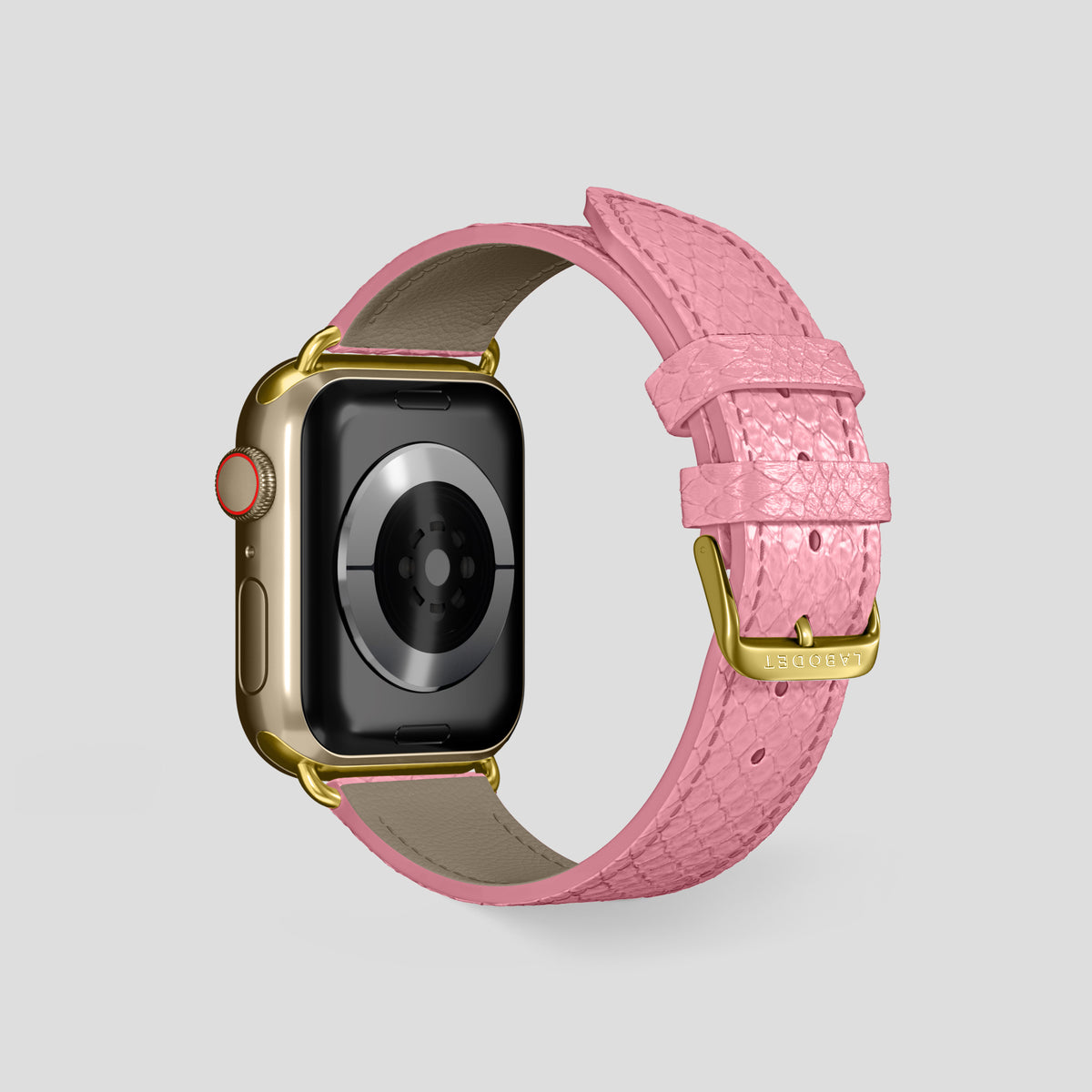 Pink Apple Watch 46mm Classic Strap In Python with Gold Metal -2 | Pink-Gold