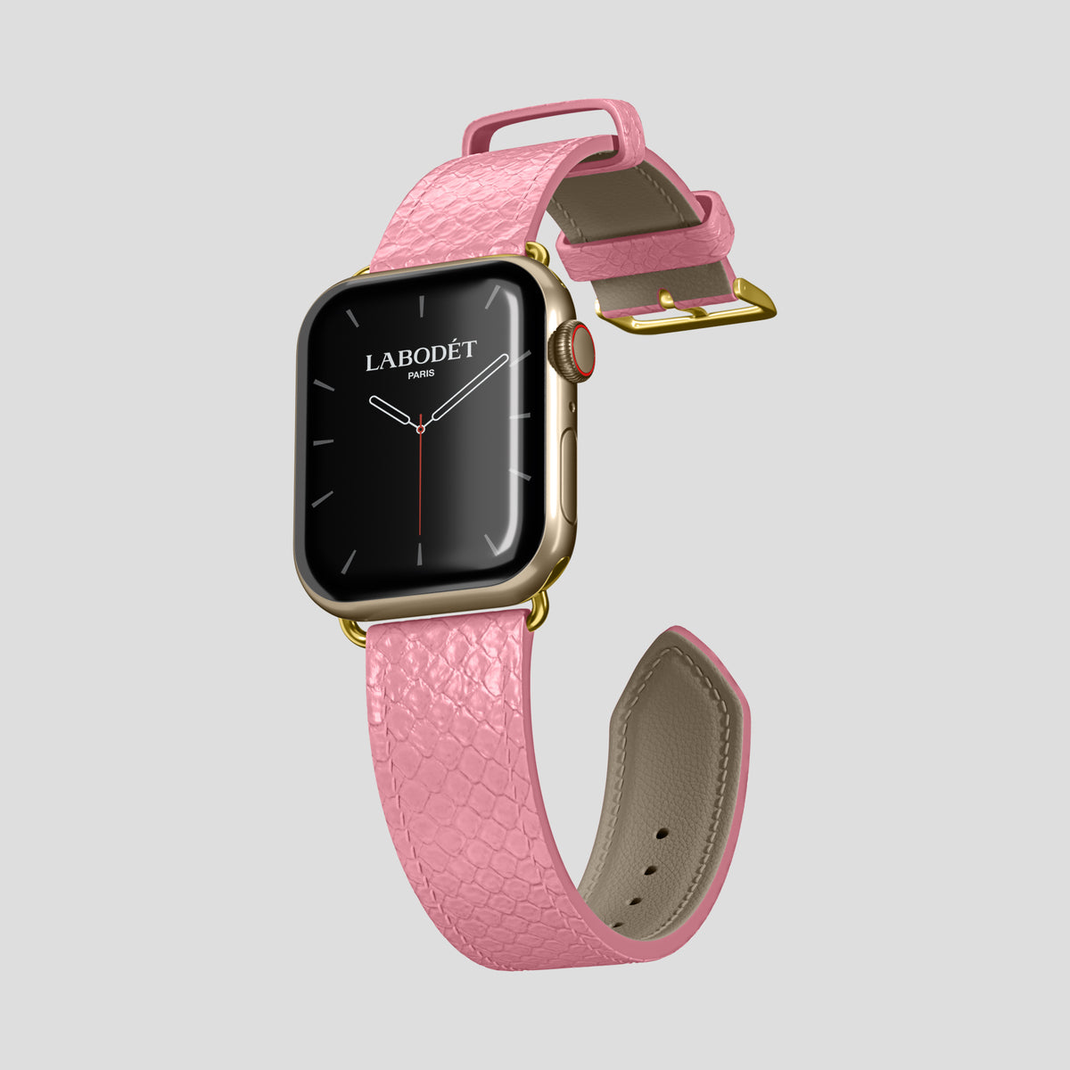 Pink Apple Watch 46mm Classic Strap In Python with Gold Metal -3 | Pink-Gold