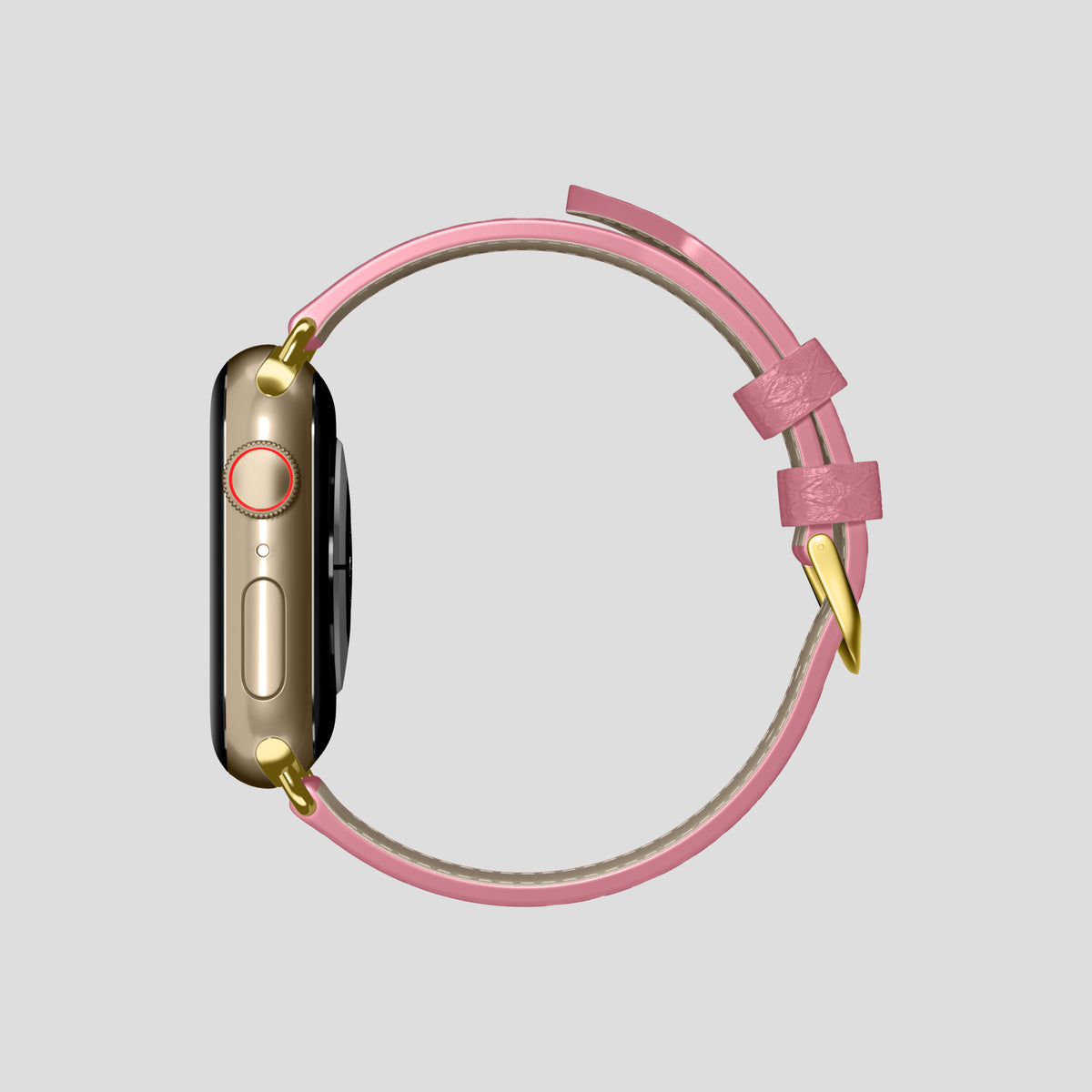 Pink Apple Watch 46mm Classic Strap In Python with Gold Metal -4 | Pink-Gold