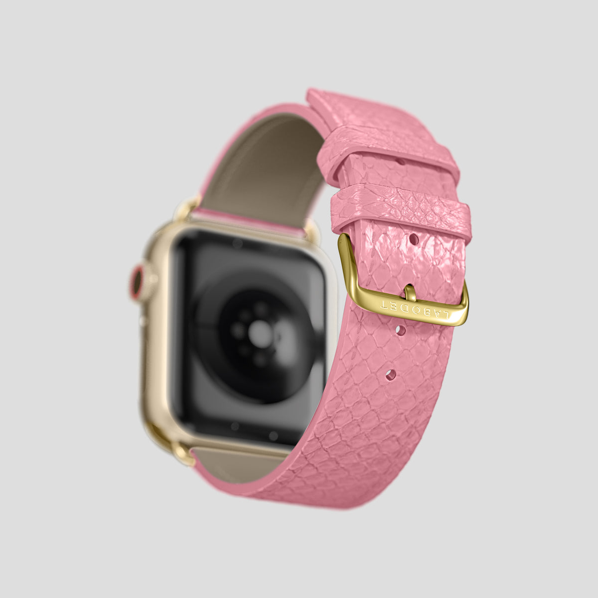 Pink Apple Watch 46mm Classic Strap In Python with Gold Metal -5 | Pink-Gold