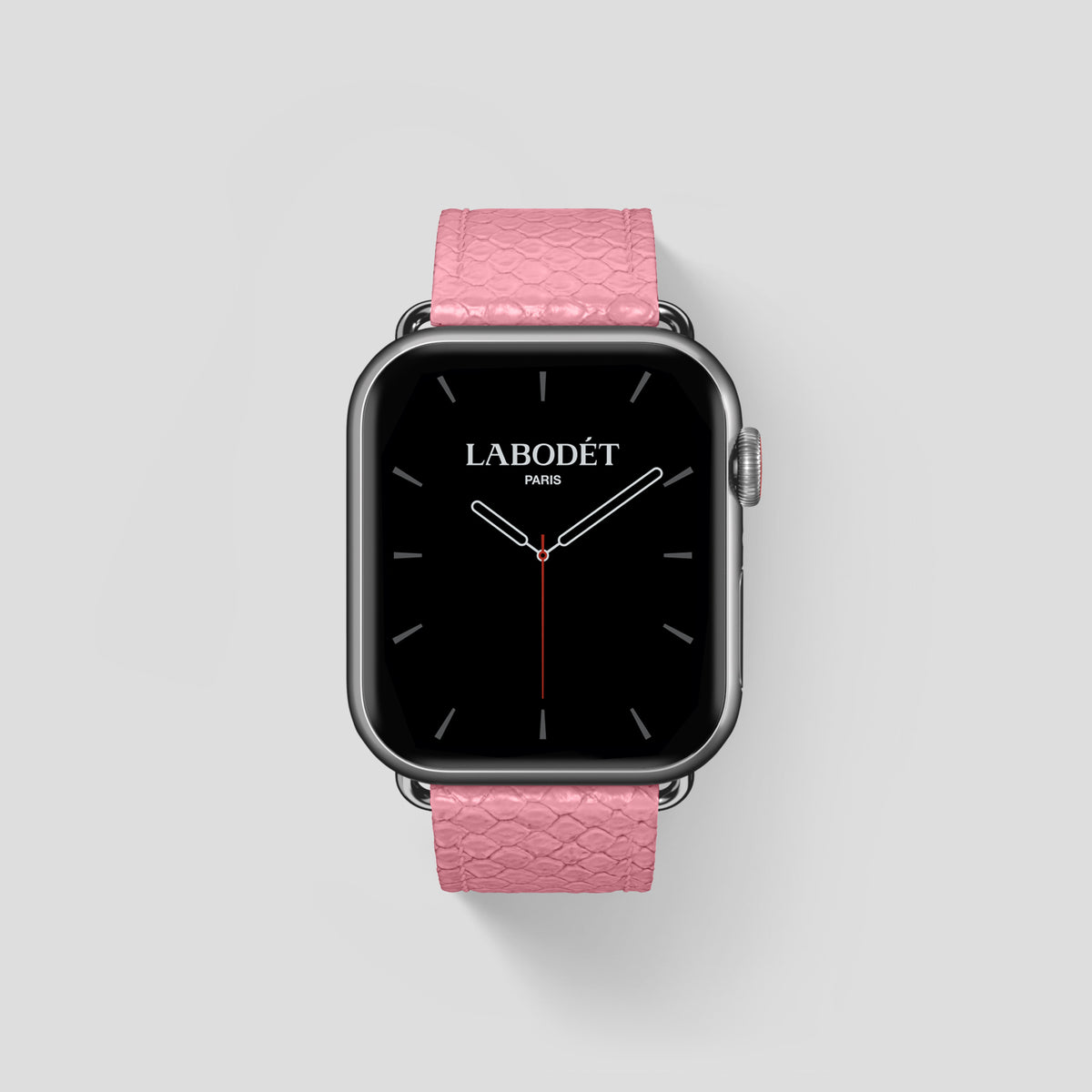 Pink Apple Watch 46mm Classic Strap In Python with Steel Metal -1 | Pink-Steel