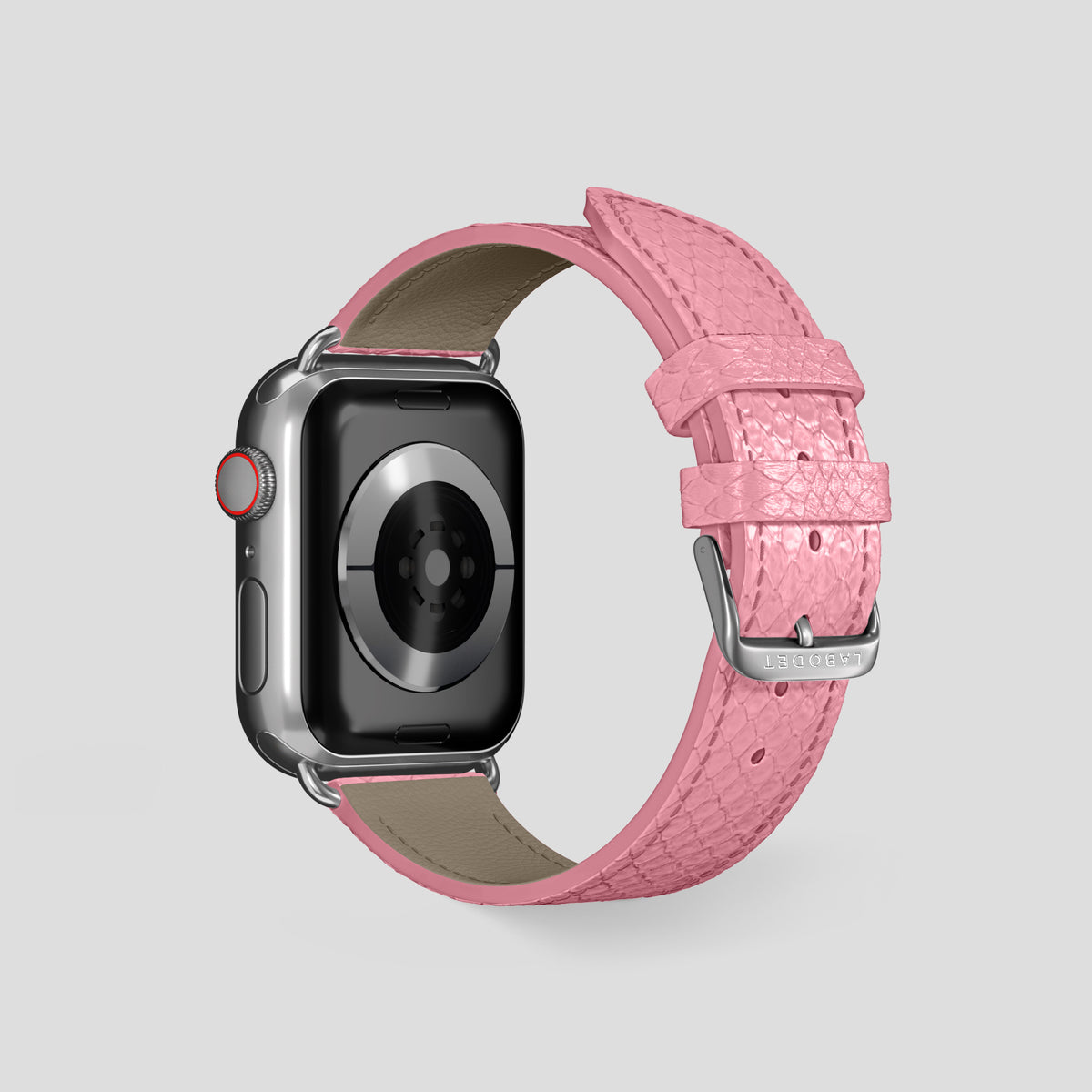 Pink Apple Watch 46mm Classic Strap In Python with Steel Metal -2 | Pink-Steel
