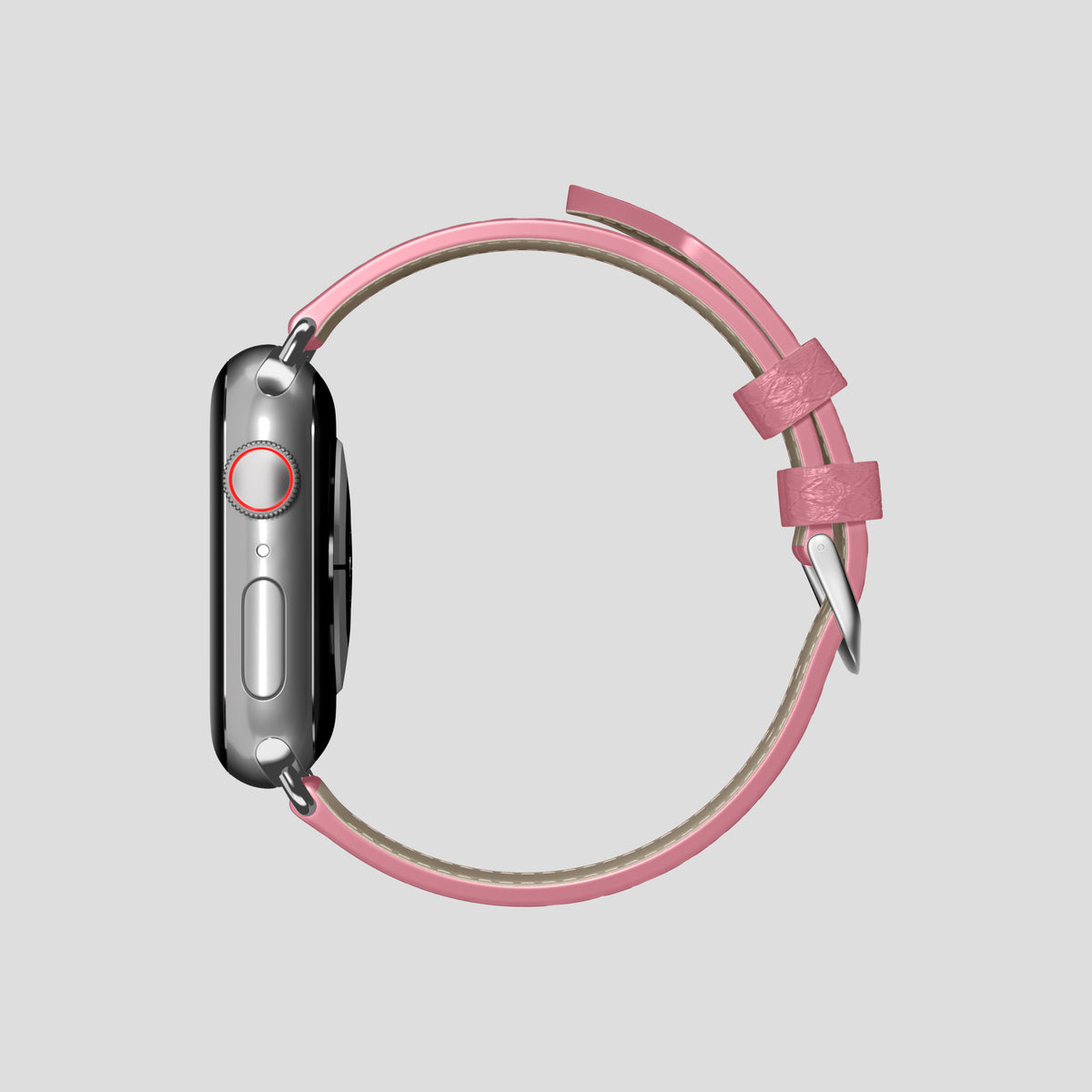Pink Apple Watch 46mm Classic Strap In Python with Steel Metal -4 | Pink-Steel