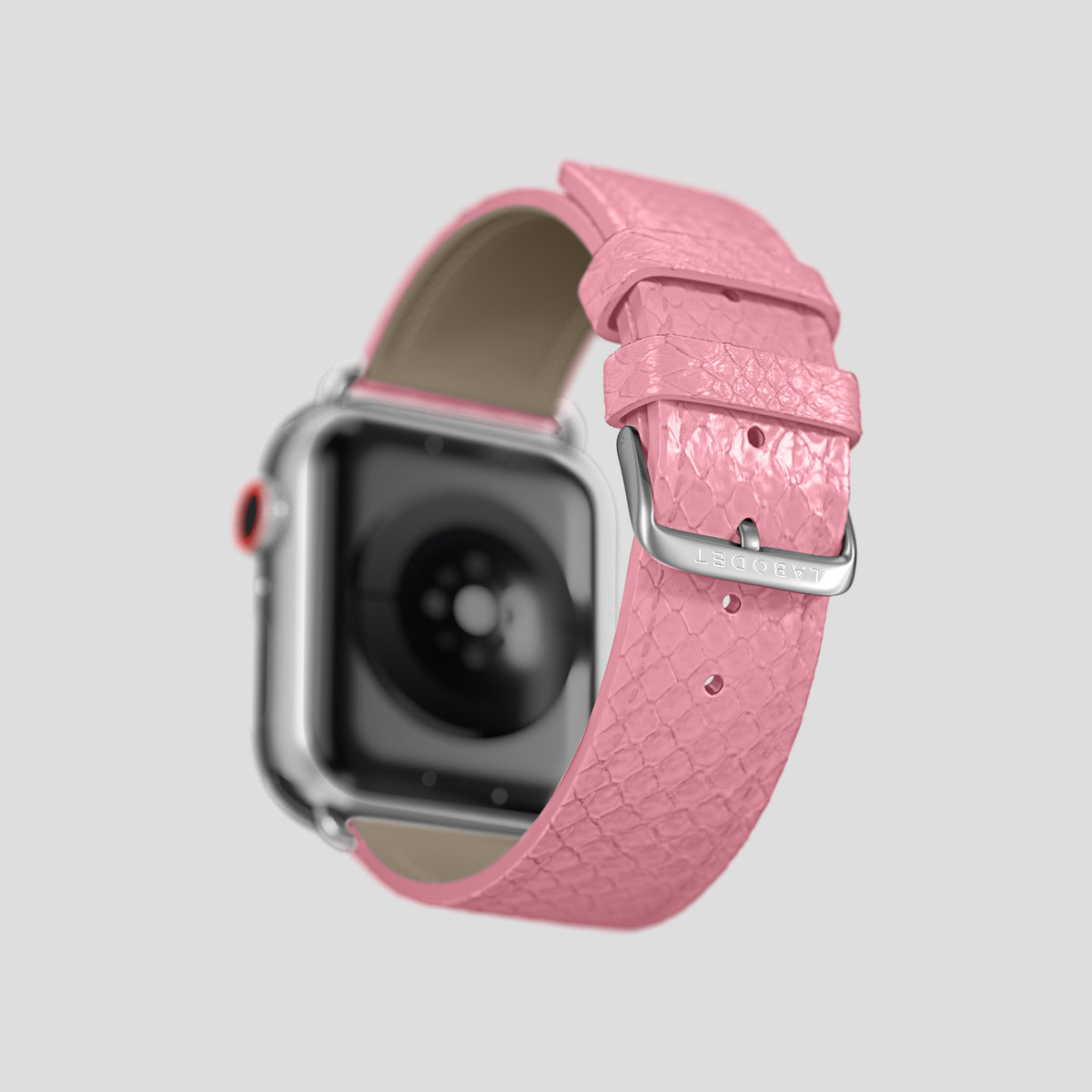 Pink Apple Watch 46mm Classic Strap In Python with Steel Metal -5 | Pink-Steel