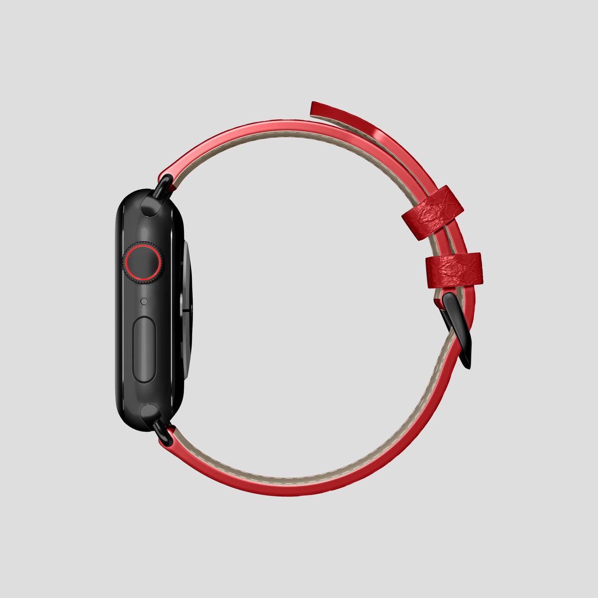 Red Apple Watch 46mm Classic Strap In Python with Black Metal -4 | Red-Black