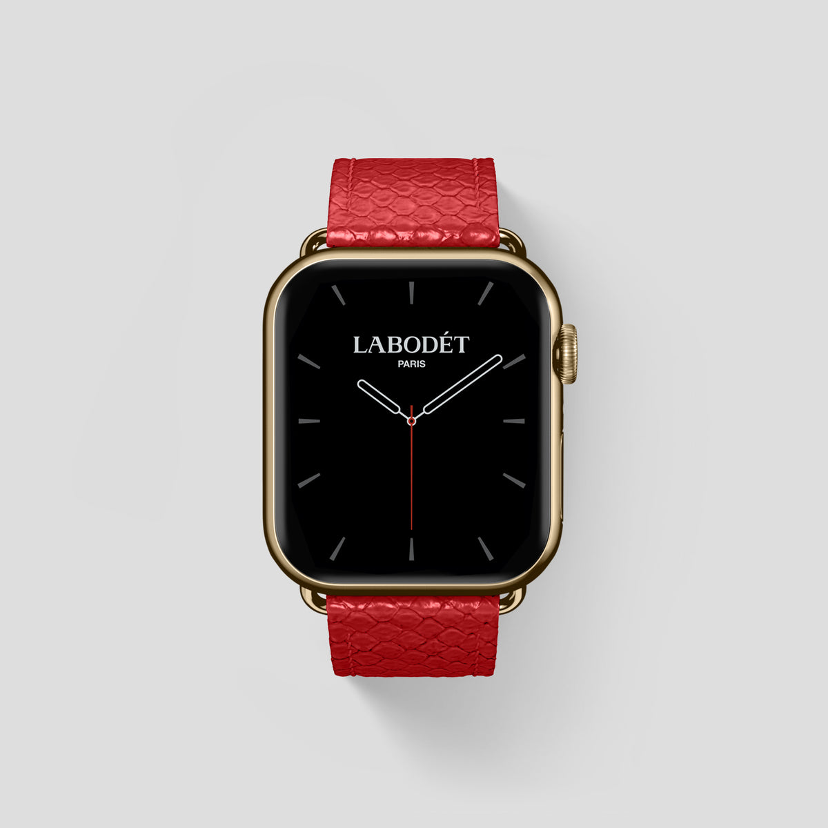 Red Apple Watch 46mm Classic Strap In Python with Gold Metal -1 | Red-Gold
