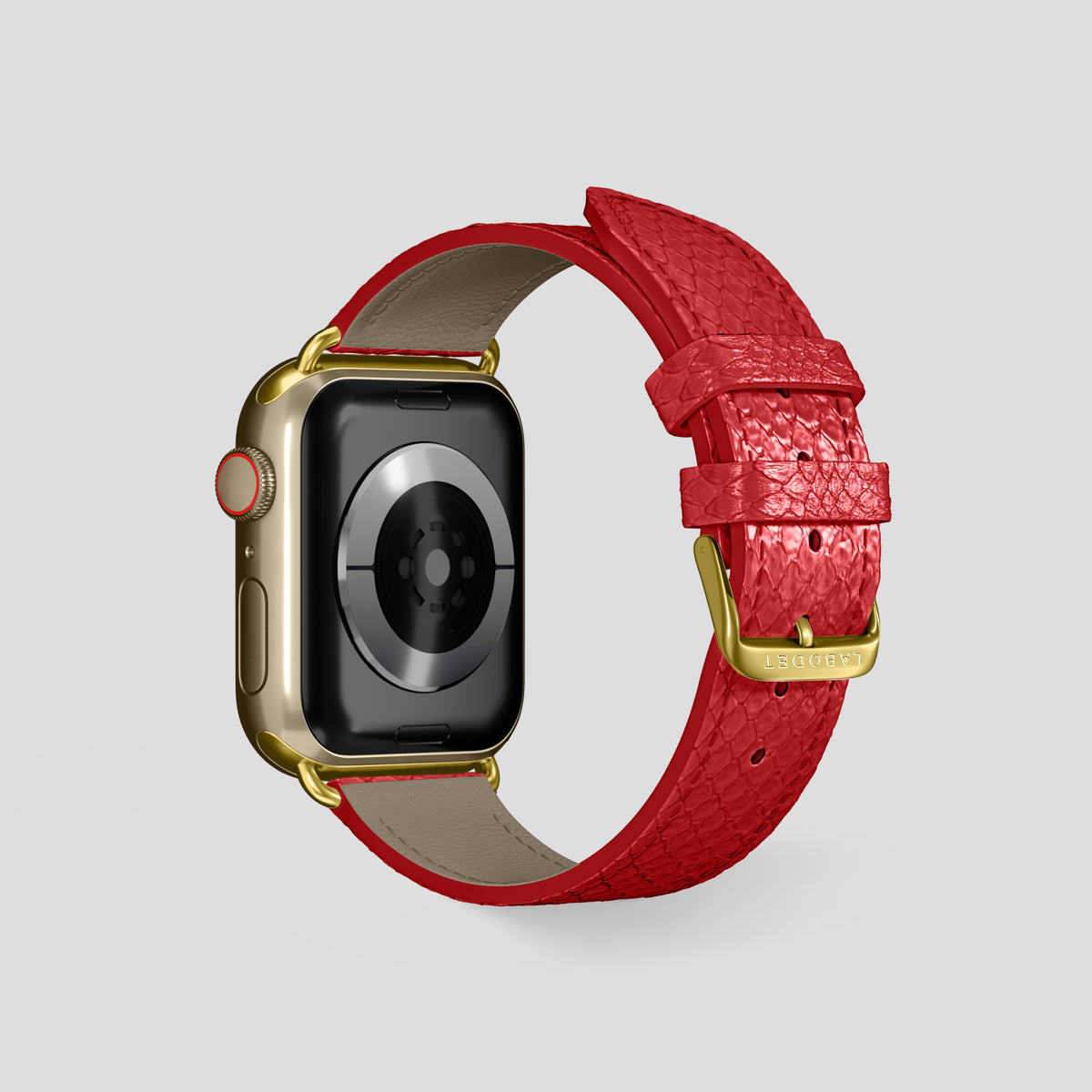 Red Apple Watch 46mm Classic Strap In Python with Gold Metal -2 | Red-Gold