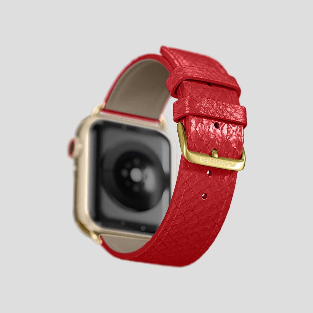 Red Apple Watch 46mm Classic Strap In Python with Gold Metal -5 | Red-Gold