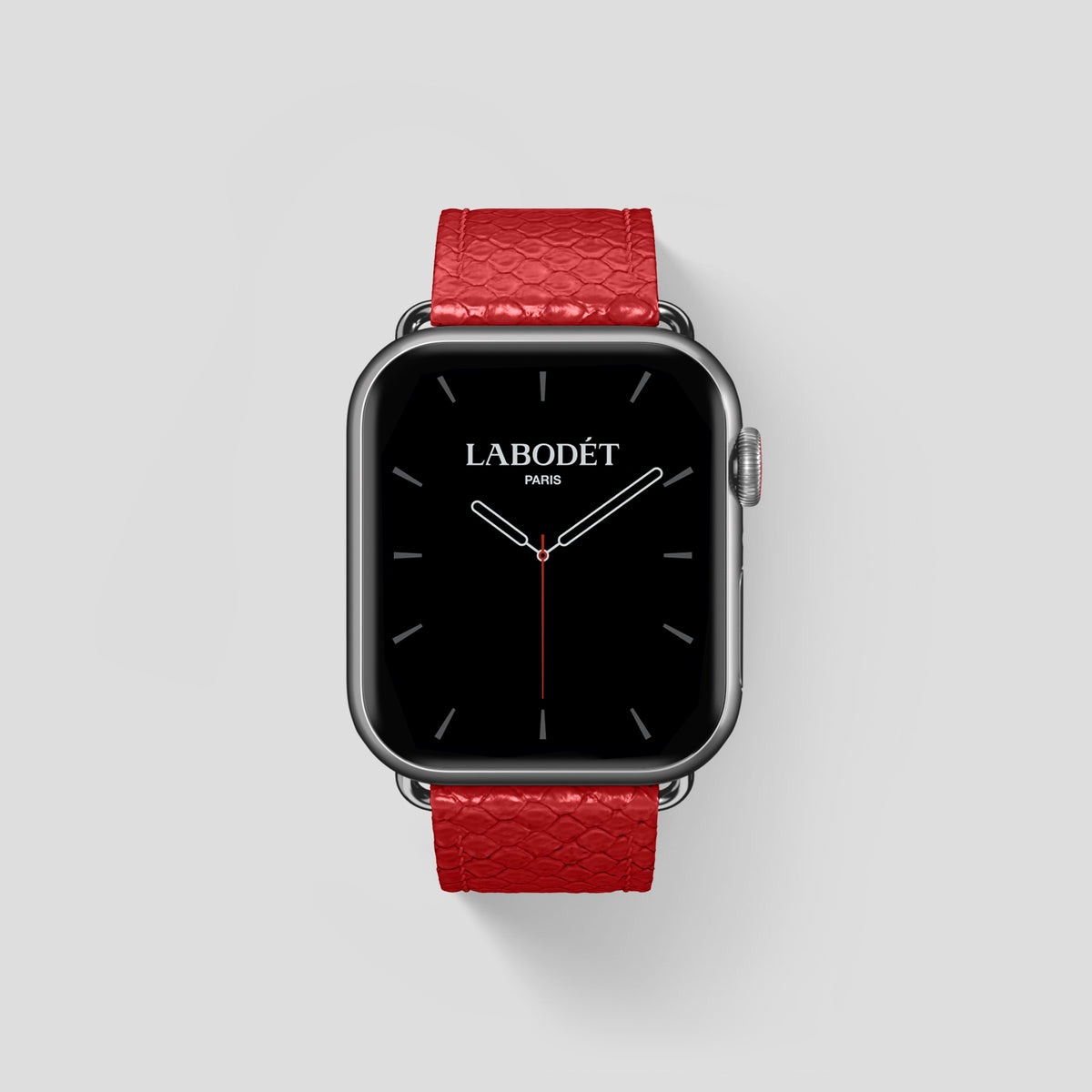 Red Apple Watch 46mm Classic Strap In Python with Steel Metal -1 | Red-Steel