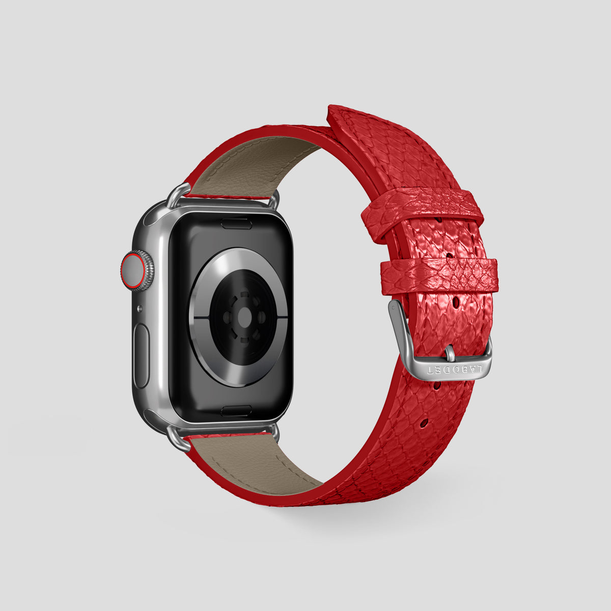 Red Apple Watch 46mm Classic Strap In Python with Steel Metal -2 | Red-Steel