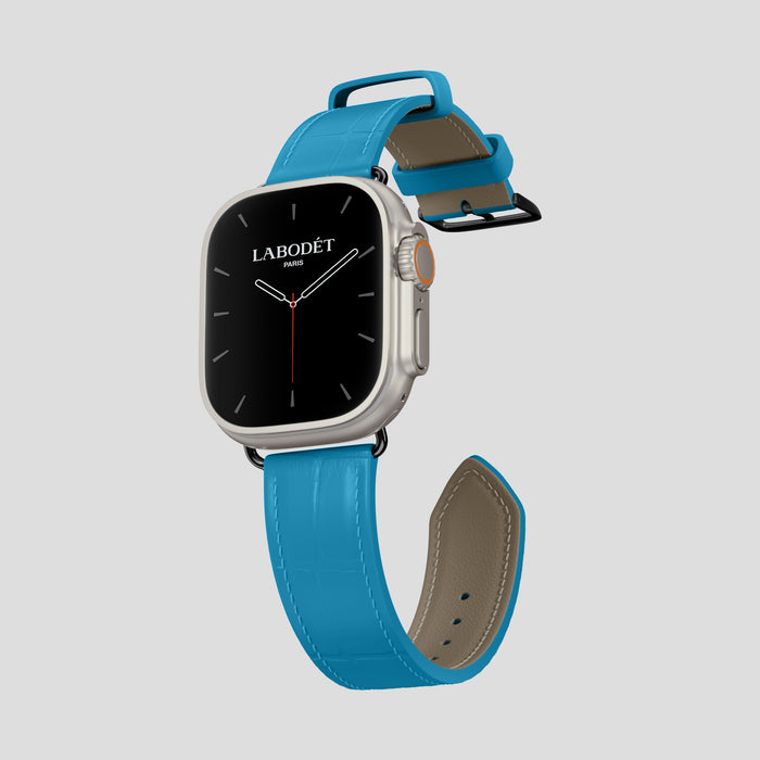 Curaçao-Blue Apple Watch Ultra Classic Strap Alligator with Black Metal -3 | Curaçao-Blue-Black
