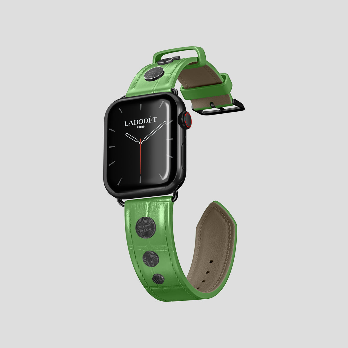 Apple-Green Classic Strap For Apple Watch 42mm In Alligator with Black Metal -1 | Apple-Green-Black